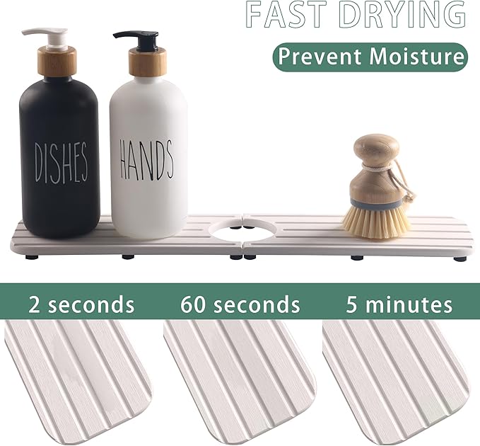 17inch x 4inch Kitchen Sink Faucet Mat, Water Absorbing Stone Faucet Splash