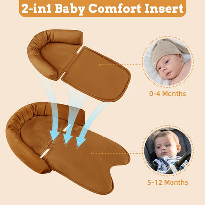 SWESEN Infant Car Seat Insert & Strap Covers, Car Seat Head Support for Baby Girls, 2 in 1 Breathable Air Mesh Car Seat Insert for Newborns, Double-Sided Reversible, for Infants Aged 0-12 (Brown)