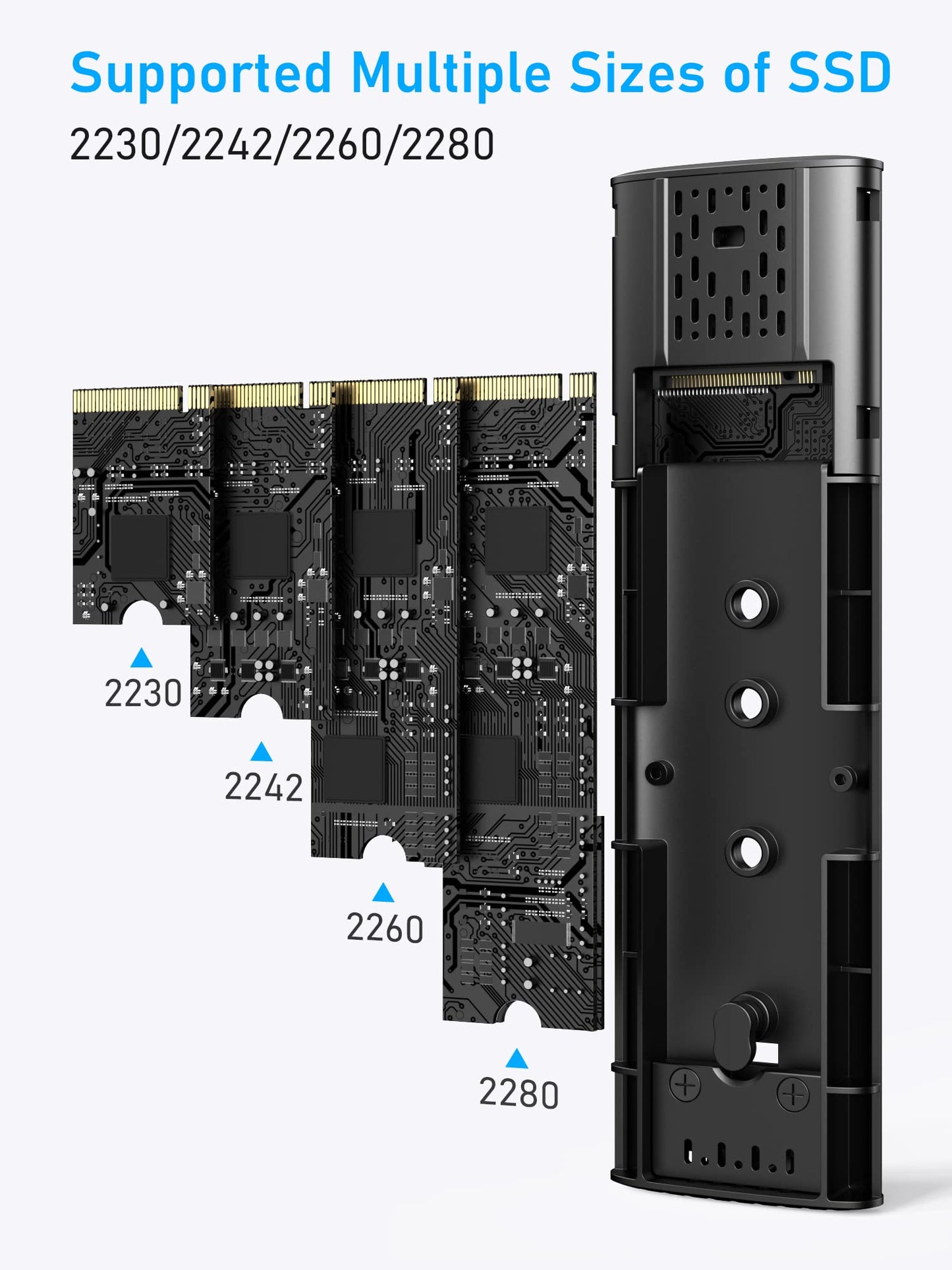 Beikell M.2 NVMe Enclosure, Tool-Free 10Gbps M2 SSD Enclosure USB 3.2 Gen 2 * 1 NVMe to USB Adapter for 2230/2242/2260/2280 M.2 SATA SSD of M-Key or M+B Key with USB C to C and USB A to C Cables