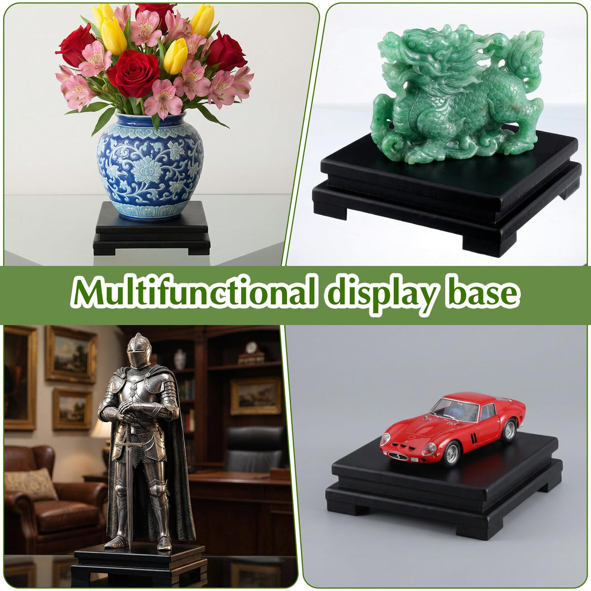 moheaaei 2 Pcs Square Wooden Display Stand, 6.9" x 6.7" x 2" Wood Display Base Square Vase Riser Teapot Aquarium Lamp Base Home Decoration