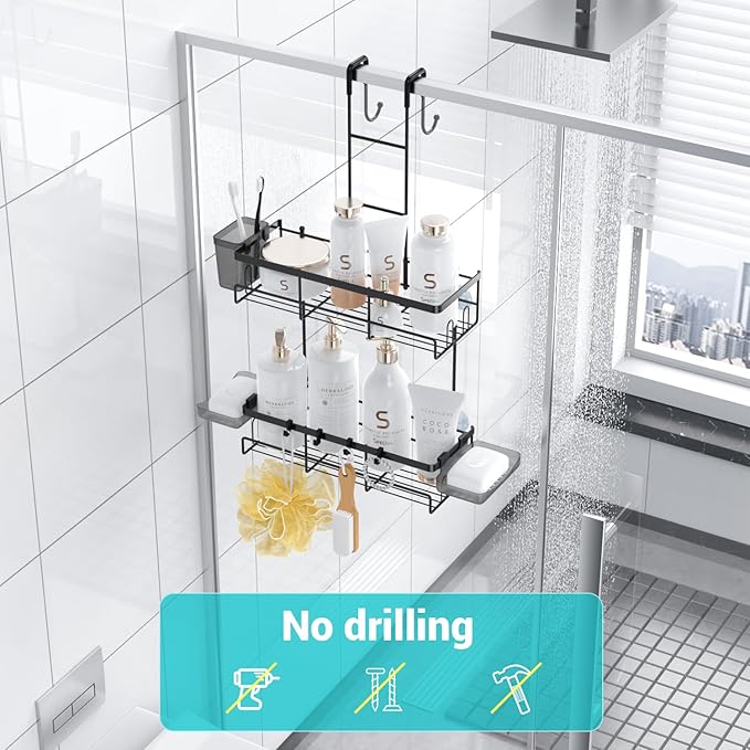 Over the Door Shower Caddy Hanging: Black Rustproof Shower Organizer over the