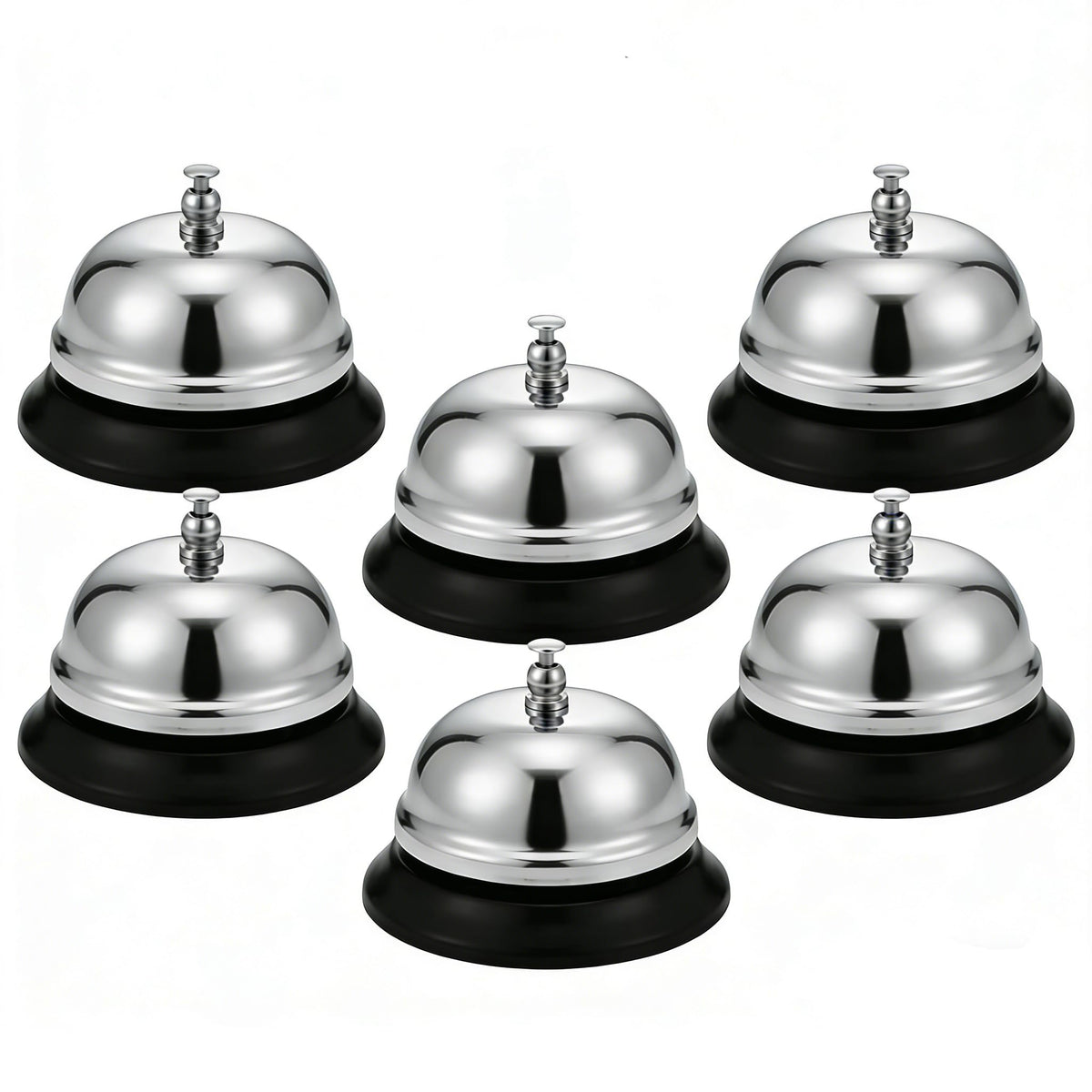 Fasmov 6 Pack 3.4 Inch Chrome Service Call Bells, Loud Clear Ring Desk Bell for Hotels, Schools, Hospitals, Office, Customer Service, Warehouses & Reception Areas