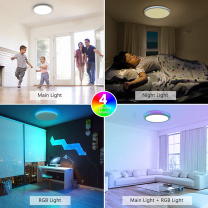 30CM LED Ceiling Light Dimmable, 24W 3200LM Bathroom Lights Ceiling with Remote Control, RGB Color Changing, 3000-6500K, Timer & Memory, Round Flush Ceiling Lamp for Bedroom Living Room Kitchen