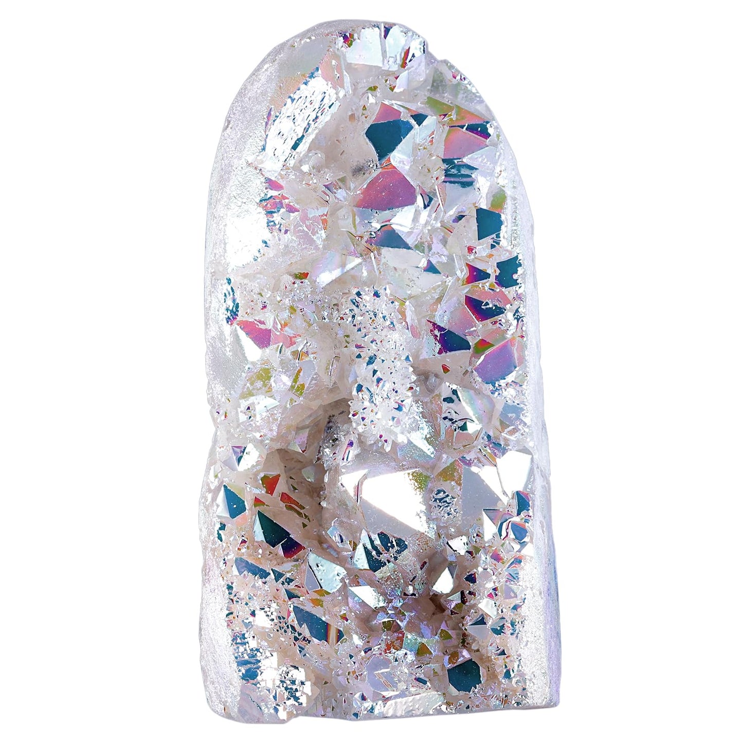 mookaitedecor Angel Aura Quartz Geode Crystal Cluster Specimen, Titanium Coated Rock Crystal Stone Mineral for Home Decor & Collector's Gift 0.44-0.66 LB, White