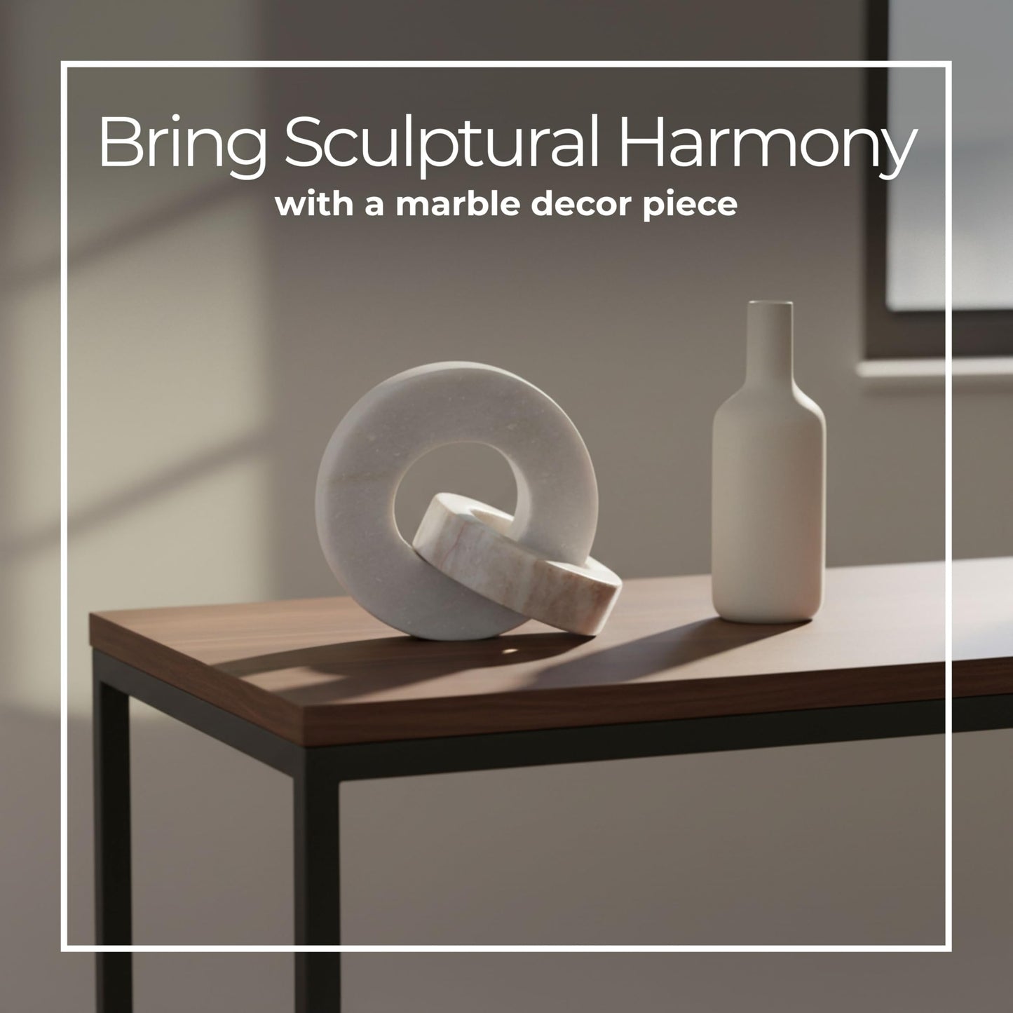 Home Decor and Bathroom Decor Marble Double Ring - Modern Shelf Sculpture and Office Accents for Room Styling - Coffee Table Ornaments and Living Room Decor Statues Design - 6", White & Beige