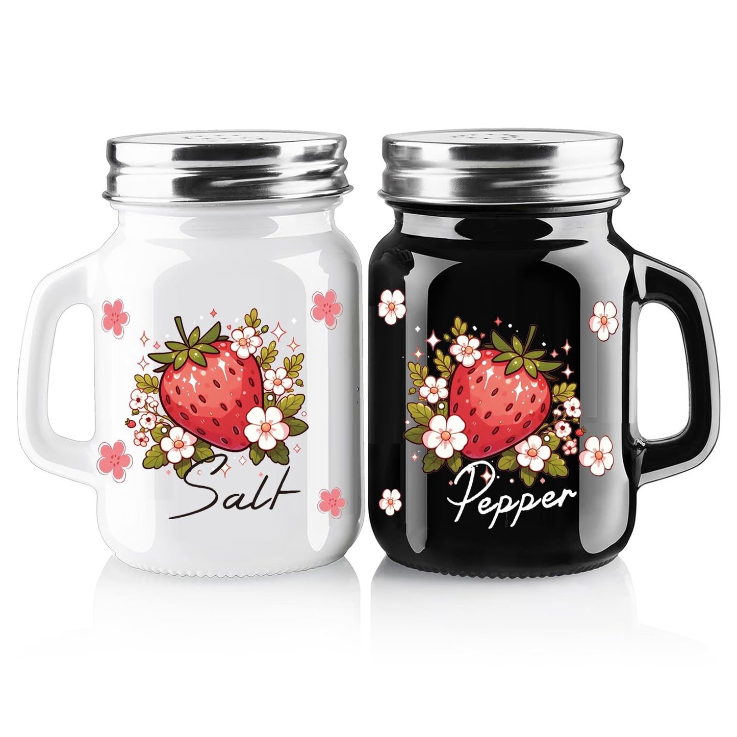 2 Salt And Pepper Shakers，Strawberry Cute Fun Salt And Pepper Shakers Set，Cute Salt Shakers For Kitchen Decor，Black And White Salt And Pepper Shakers With Stainless Steel Lids