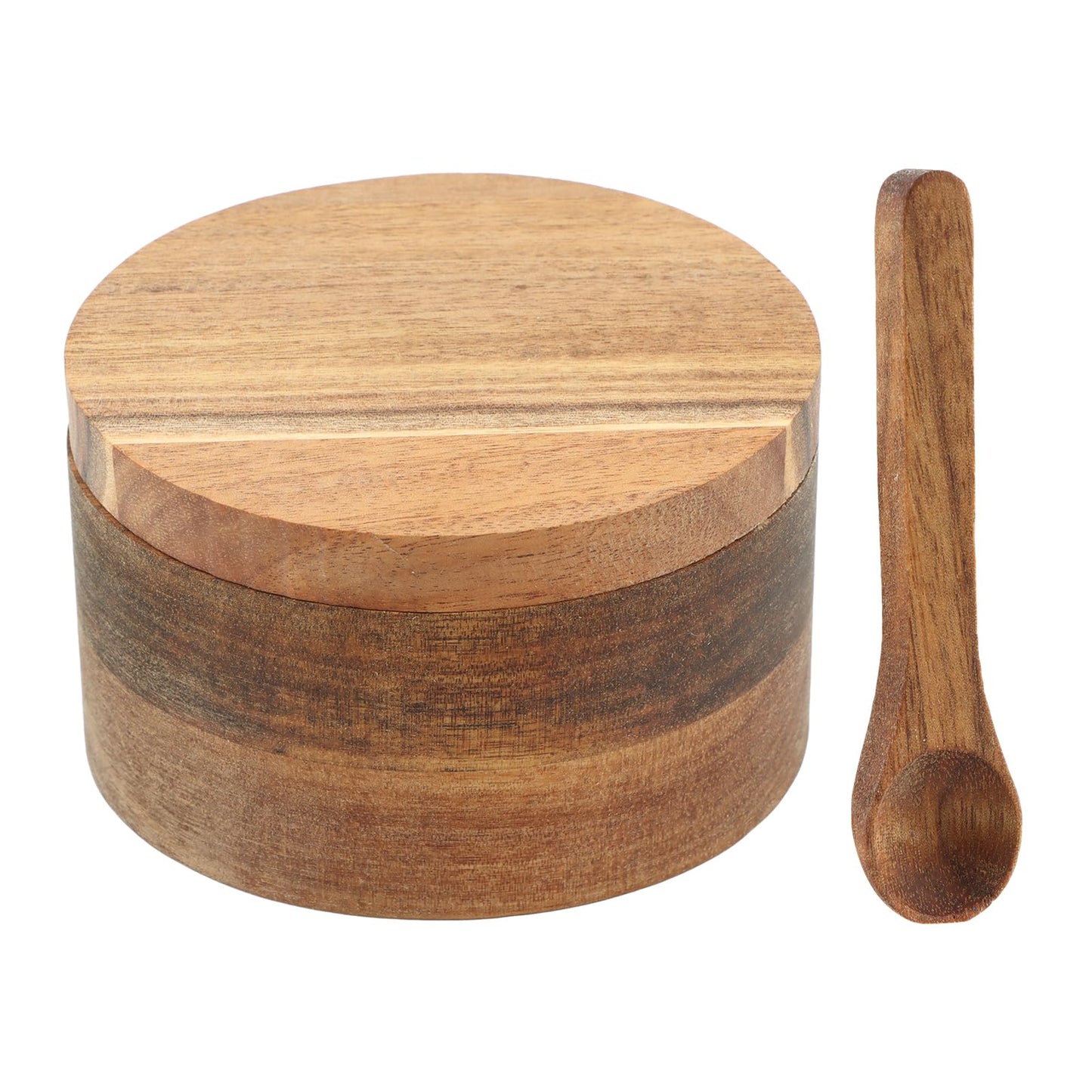 Saycker Wood Salt and Pepper Bowl, with Swivel Lid and Spoon Round Salt Container Spices Storage Box(4.06inchs)