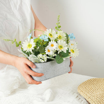 ZKIEIRE Floral Centerpieces for Tables, 12 Inch Small Artificial Flowers in Metal Pot with White Daisy Arrangement, Farmhouse Fake Potted Faux Plant for Spring Summer All Season Indoor Outdoor Decor