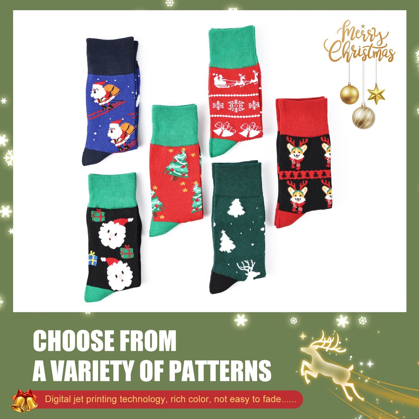 Moonlight Manor 6 Pairs Christmas Socks for Women,Xmas Crew Socks Holiday Gift Novelty Socks US Size 6-13