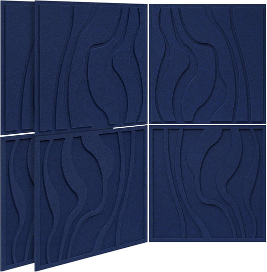 BUBOS Art Acoustic Wall Panels 6 Pack - 23.6"x23.6" Self-Adhesive Sound Proof Panels, Decorative Sound Absorbing Panels for OFffice, Home Theater & Studio Recording Equipment, Navy Blue