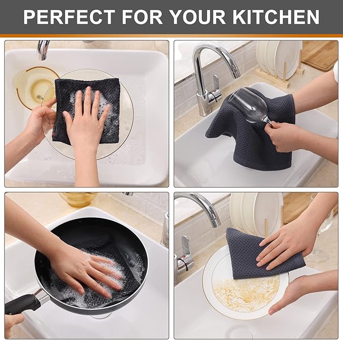 Kitinjoy 100% Cotton Waffle Weave Kitchen Hand Towels