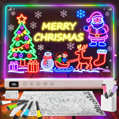 16" Rechargeable Led Drawing Board for Kids with 13 Light Effect, Glow Doodle Acrylic Dry Erase Board-Built-in Stand, Light Up Drawing Tablet Chalkboards for Kids, Gifts for Girls/Teen, 7 Markers
