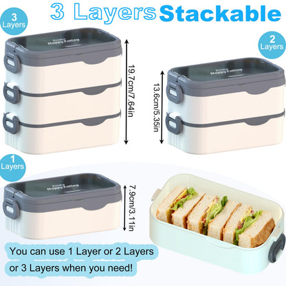 Kenuket Bento Box Adult Lunch Box, Stackable 3 Layers Large Capacity Lunch Containers, Microwave and Dishwasher Safe Food Grade Containers with Utensils, Dividers and Sauce Boxes for Men, Women, Kids