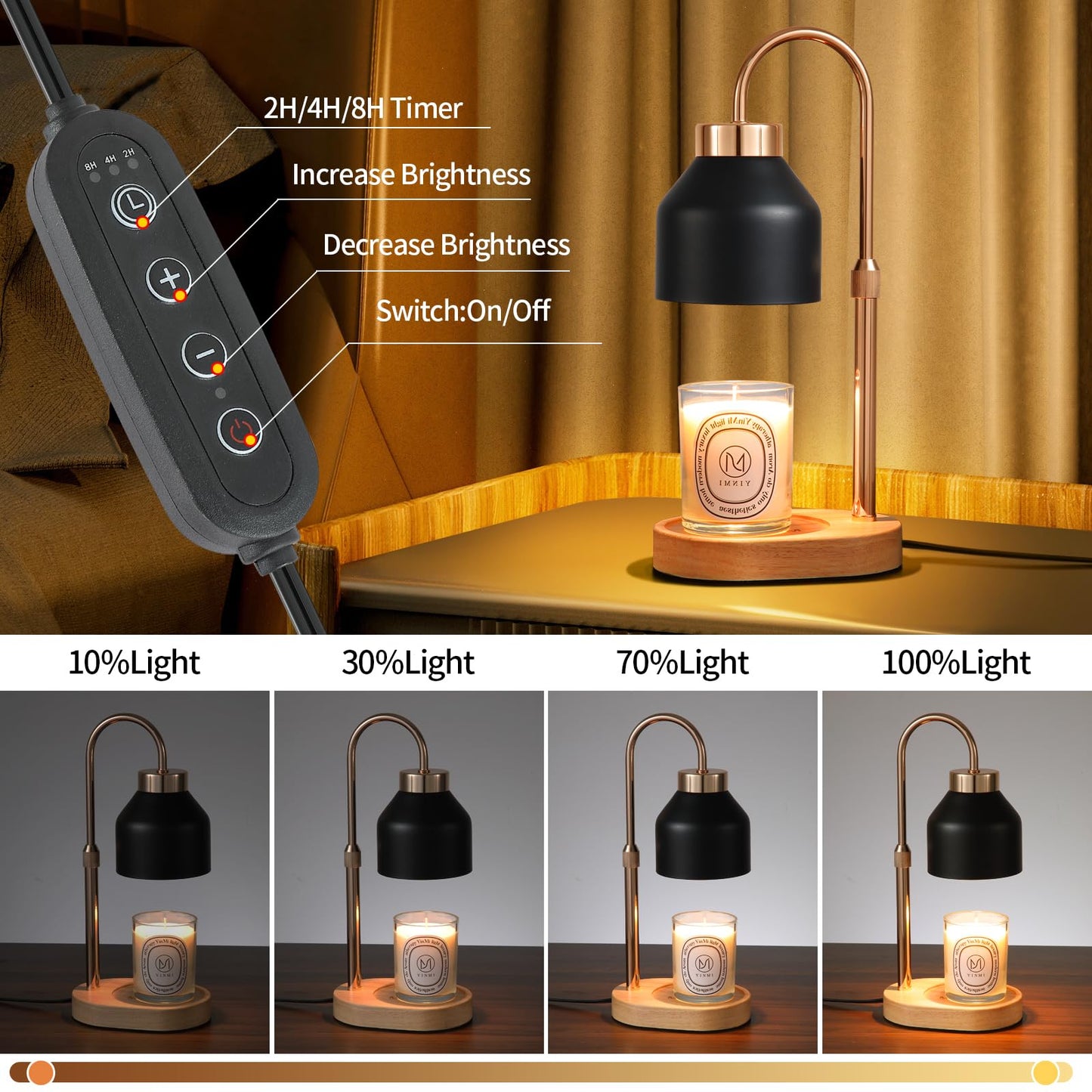 MEIXISUE Candle Warmer Lamp with Dimmer and Timer,Home Decor Lamp for Scented Jar,Electric Wax Melt Warmer,Mother's Day/Birthday/Christmas Gifts for Mom/Wife,Adjustable Height,with 2 Bulbs