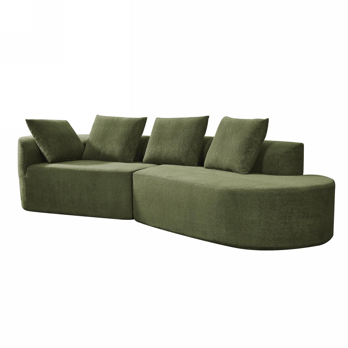 Merax 116" Curved Polyester Sectional Sofa, Modern Pearl Upholstery 3 Seat Cloud Couch with Chaise Lounge & 4 Pillows for Living Room, Green