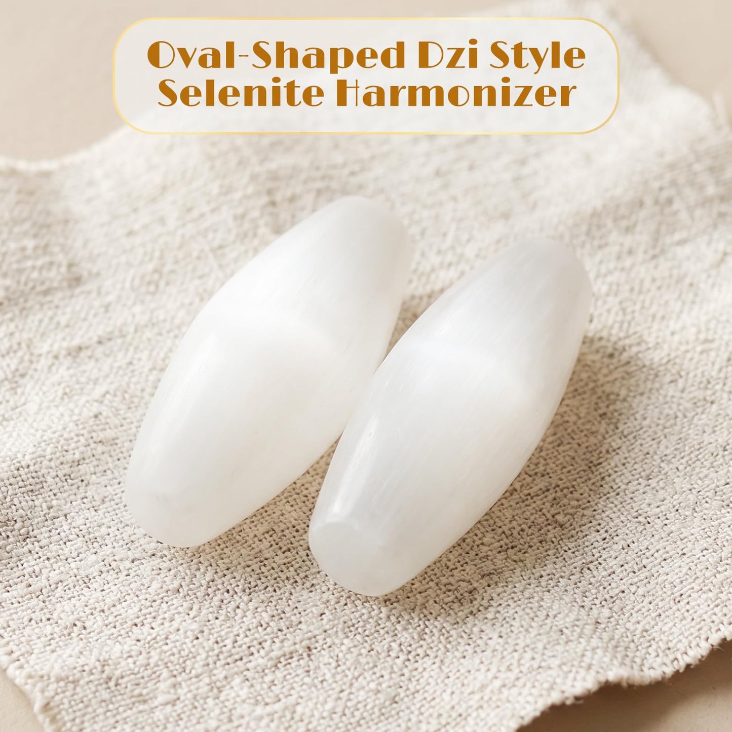 Zuria Selenite Wands Oval-Shaped Dzi Style Selenite Crystal Wands for Negative Energy Removal, Activating Crown & Third Eye Chakra, Crystal Gift for Spiritual Reiki Meditation Home Office, 2-Pack
