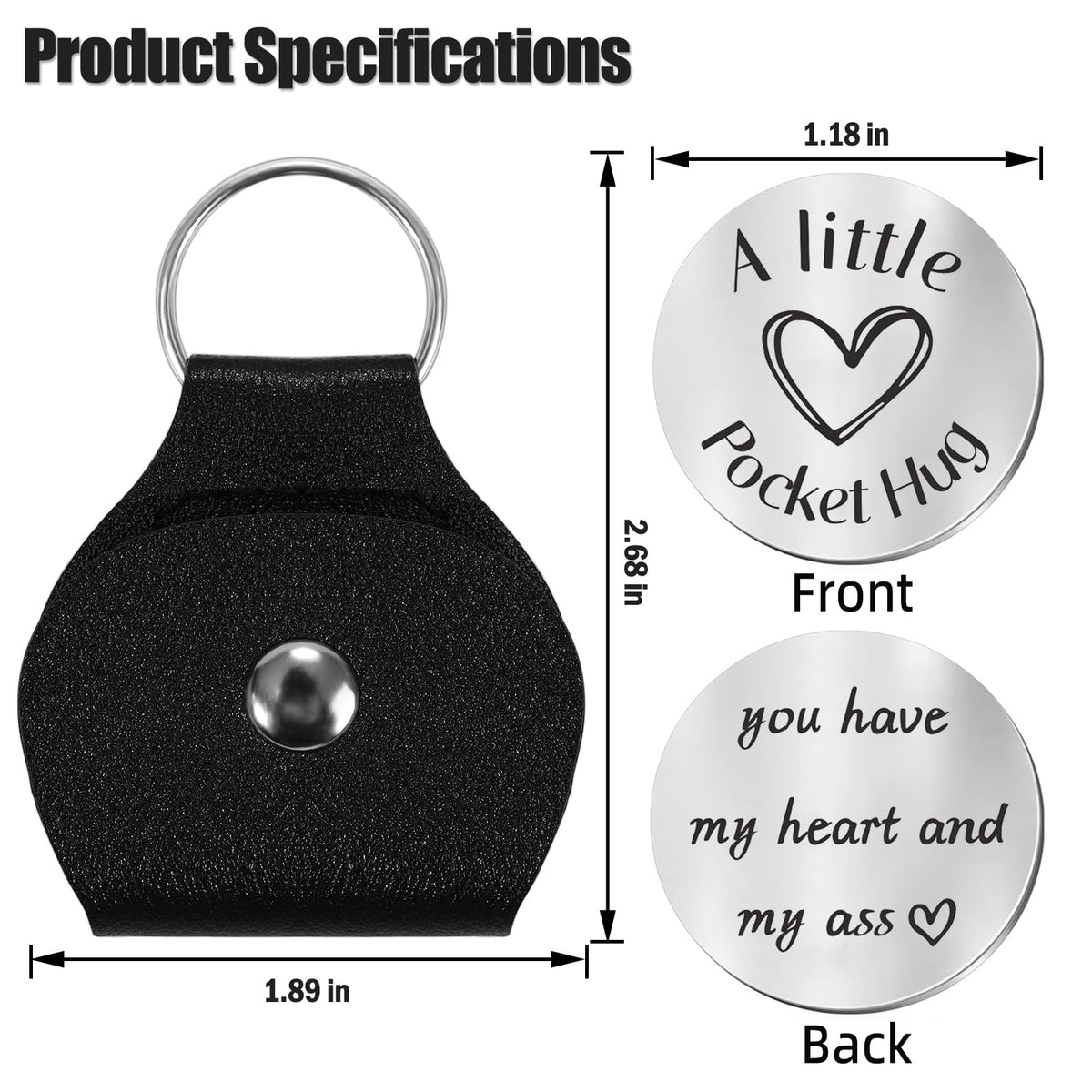Teniinet Pocket Hug Token Keychain for Men Him, Funny Boyfriend Gifts From Girlfriend, Long-distance Couple Gifts for Husband From Wife Christmas Birthday Valentine
