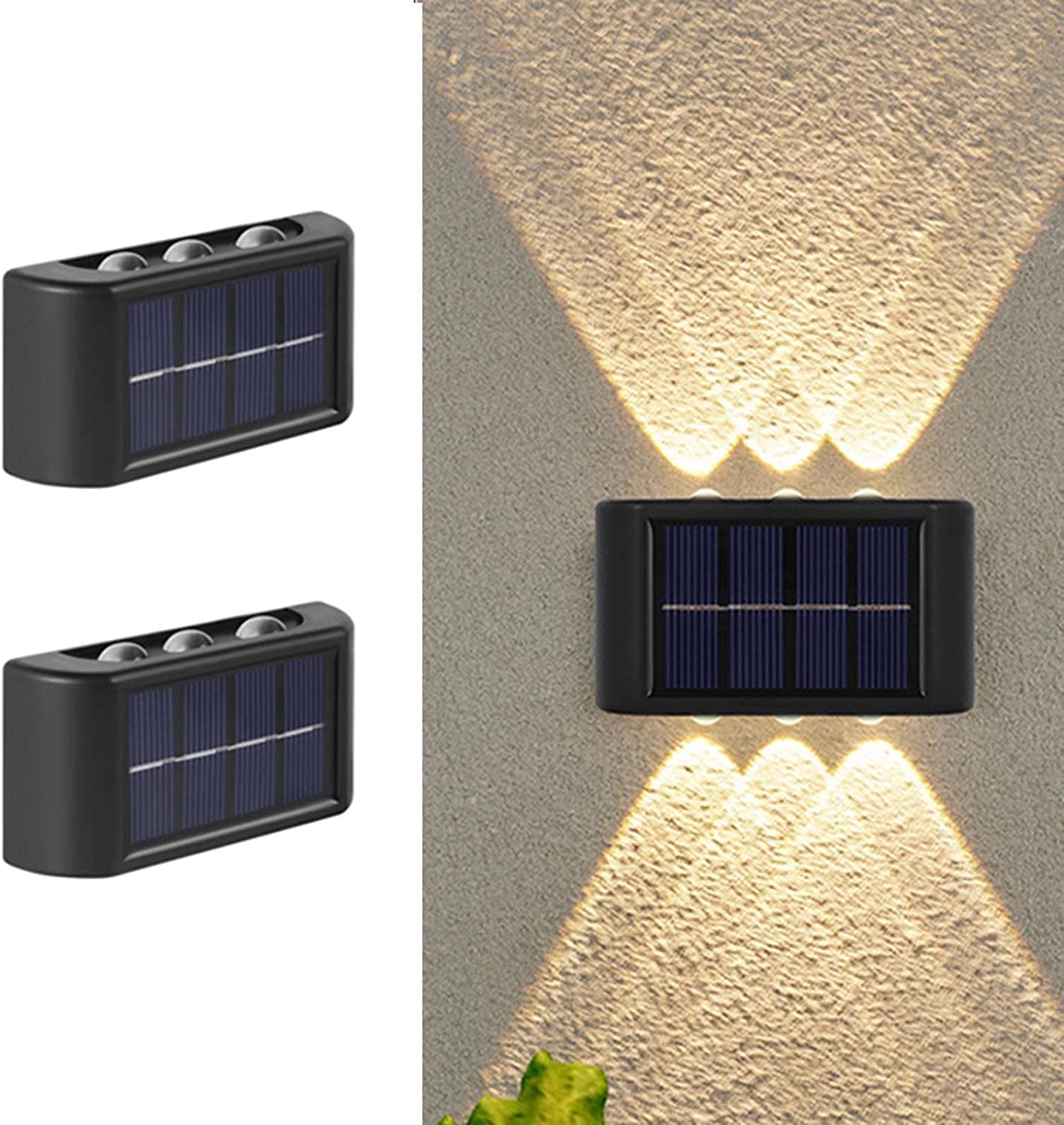 ASLIDECOR Solar Fence Lights Up and Down, 2 Pack Small Solar Step Light Waterproof, Warm White Deck Lighting Illuminate Outdoor for Patio Shed Pool