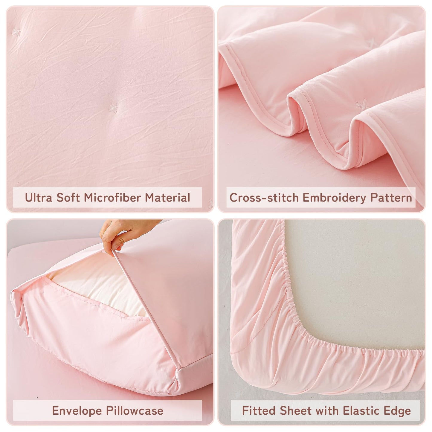 DreLunis Pink Toddler Bedding Sets for Girls, 4 Pieces Bed-in-a-Bag for Toddler Girl, Soft Microfiber Lightweight Breathable Toddler Bed Comforter with Flat Sheet, Fitted Sheet, Envelope Pillowcase