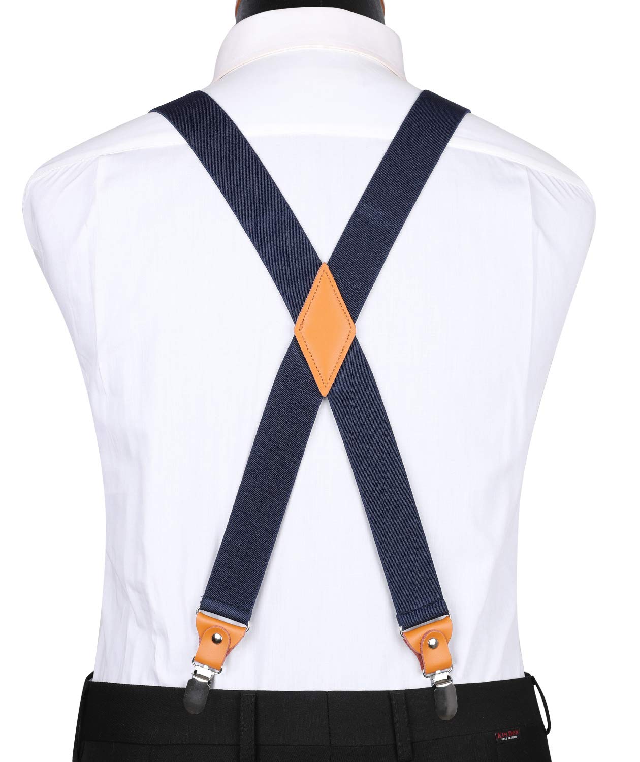 HISDERN Braces for Men Trousers with Very Strong 4 Clips Heavy Duty Suspenders X Style Navy Blue Adjustable Suspender