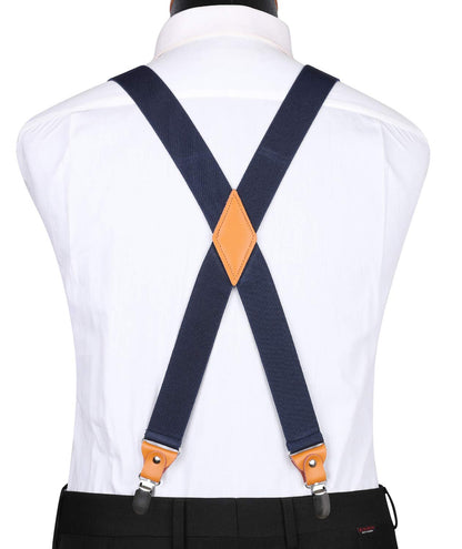 HISDERN Braces for Men Trousers with Very Strong 4 Clips Heavy Duty Suspenders X Style Navy Blue Adjustable Suspender