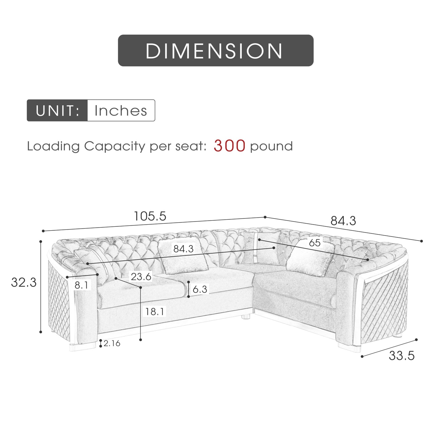 KEIKI 106" L-Shaped Luxury Velvet Chesterfield Sectional Sofa with Gold Stainless Steel Accents and 5 Pillows, Mid-Century Oversized 5-Seater Button Tufted Couch, Easy Assembly, for Living Room, Beige
