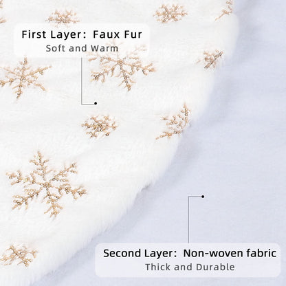 Dremisland Christmas Tree Skirt 36" Large White&Gold Luxury Faux Fur Tree Skirt with Snowflakes Super Soft Thick Plush Tree Skirt for Xmas Tree Decoration (Golden, 36inch/90cm)