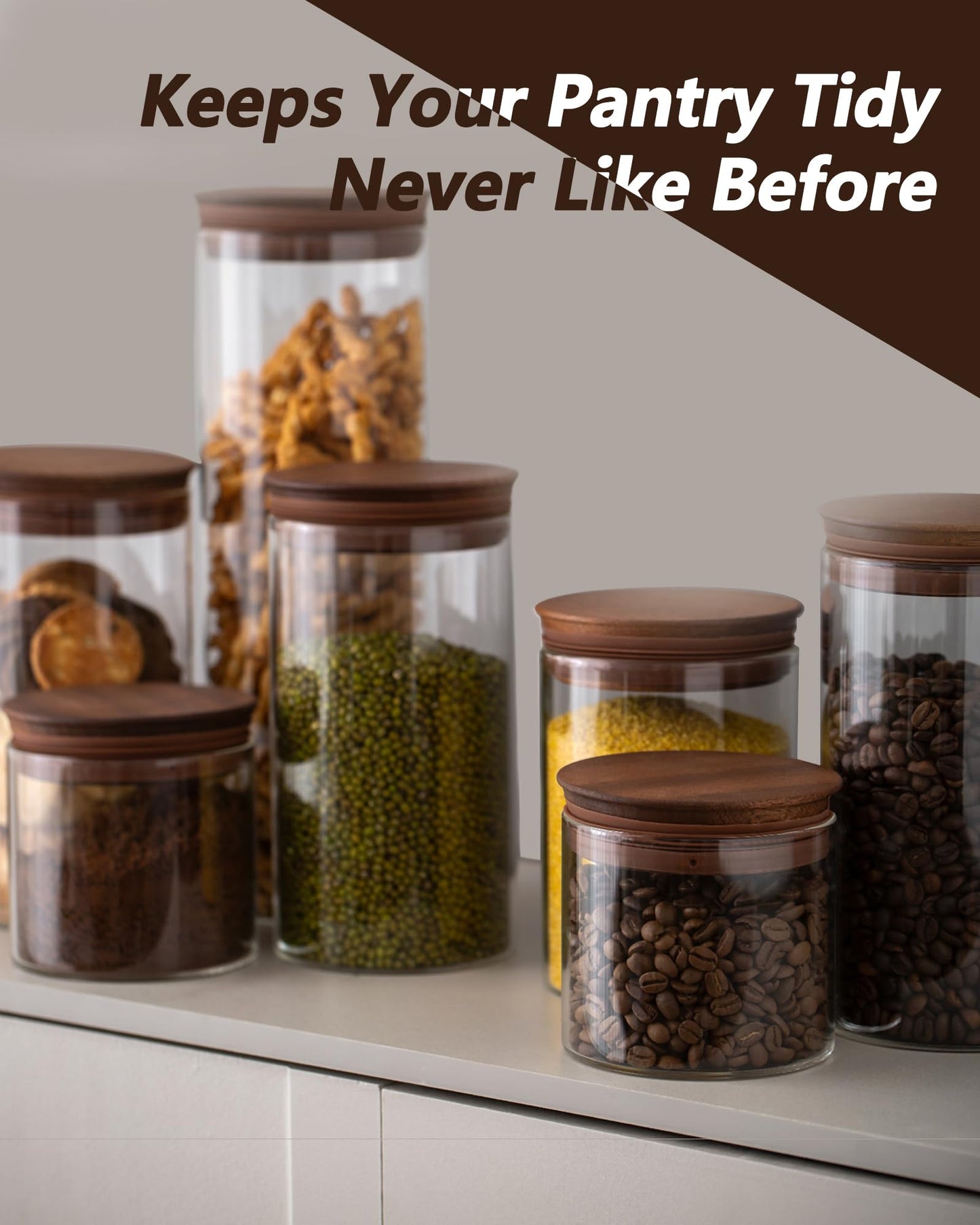 BOILMERIT 17 oz Coffee Canister with Scoop and Wooden Lids, Airtight Glass Coffee Beans Storage Container Sets of 2 for Ground Coffee,Food Storge Jars for Ground Coffee Bar Cereal Snack
