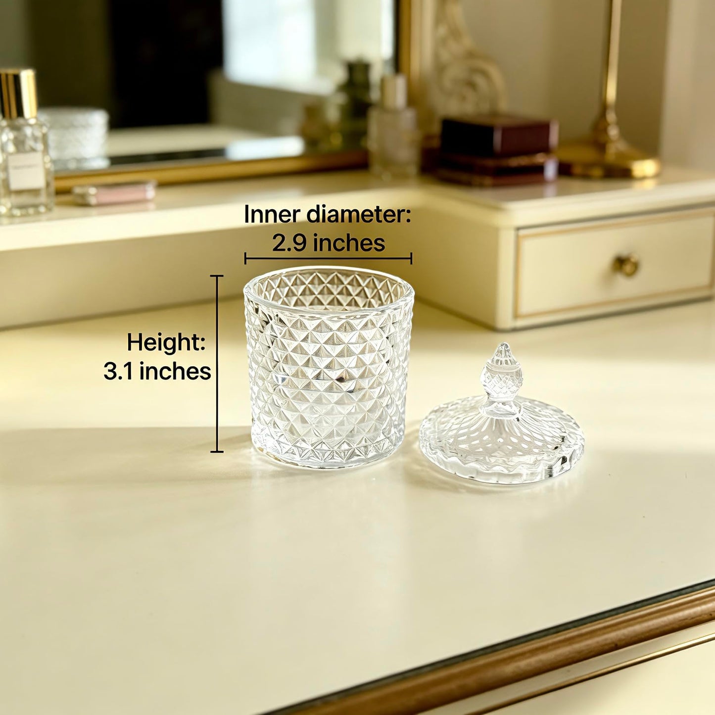 YIUTOYILY 2 Pack Glass Votive Candle Holders with Lids, Clear Glass Candle Holders Bulk for Table Centerpiece Wedding Home Decor (3.35'' x 3.15'')