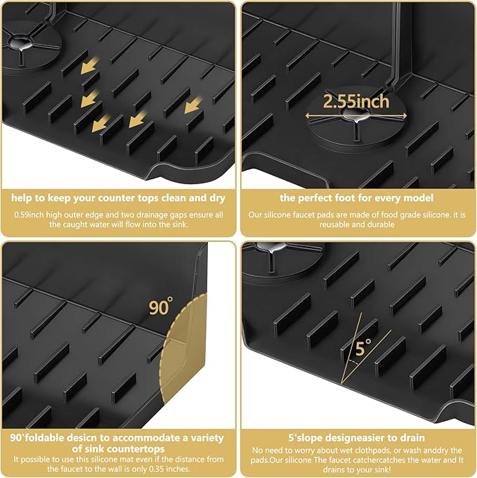 Sink Splash Guard Behind Faucet, Silicone Sink Faucet Drying Mat & Dish Soap