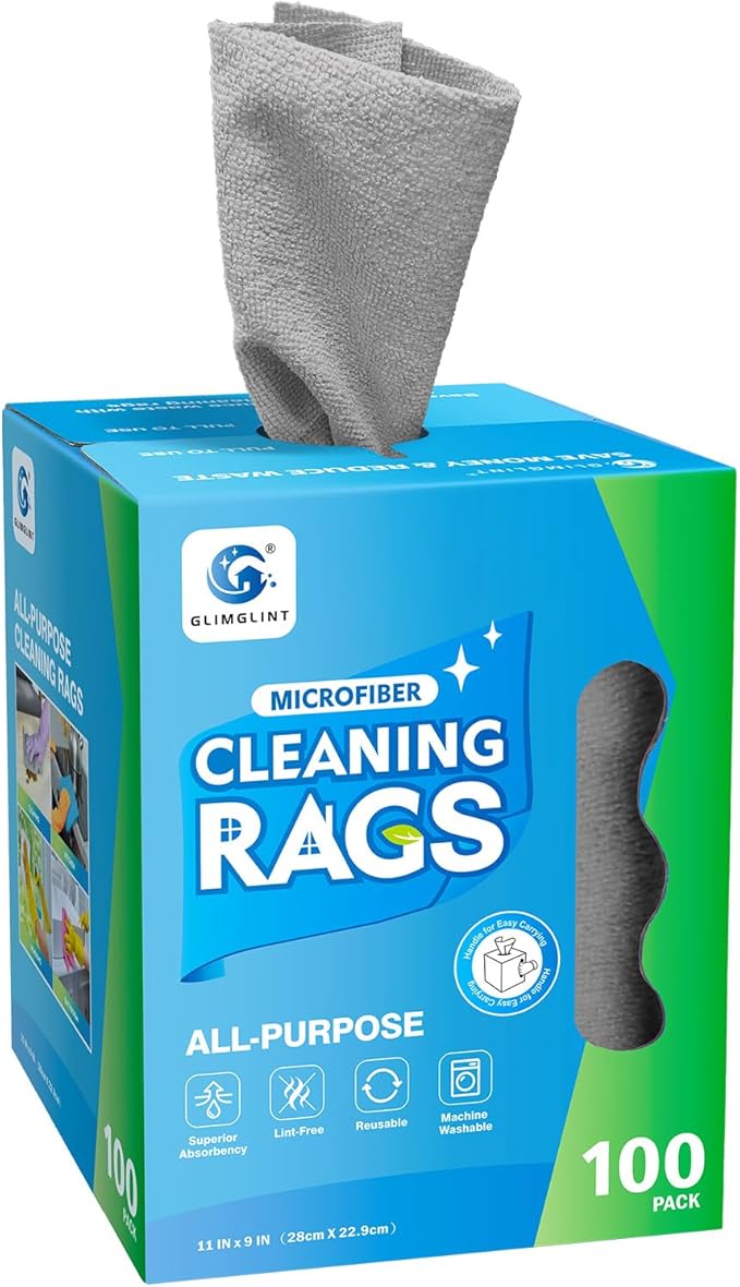 GLIMGLINT Microfiber Cleaning Cloth, 100 Pack Cleaning Rags, Ultra Absorbent