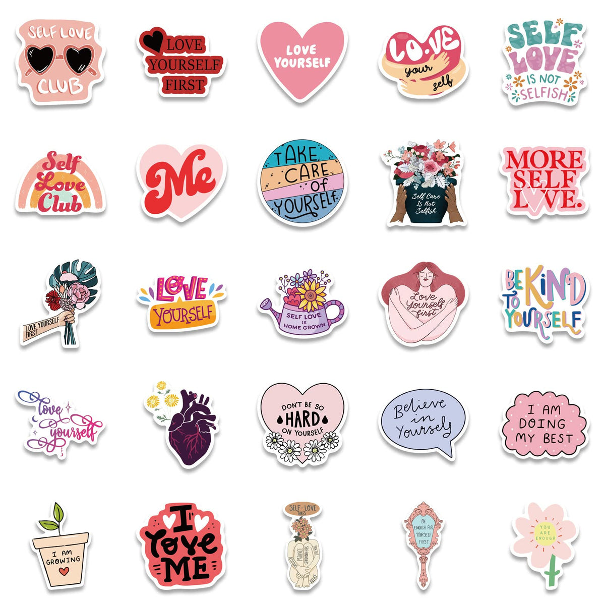 50 PCS Self love Stickers Love Yourself Sticker Self Care Self-approval Decals for Journaling Laptop Scrapbook Water Bottles Guitar Suitcase Waterproof Vinyl Gifts for Women Girl Kids Teens (Selflove)