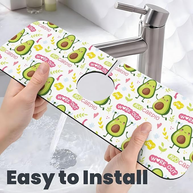 Cute Green Avocado Avocados Kawaii Kitchen Sink Splash Guard Faucet Mat Super