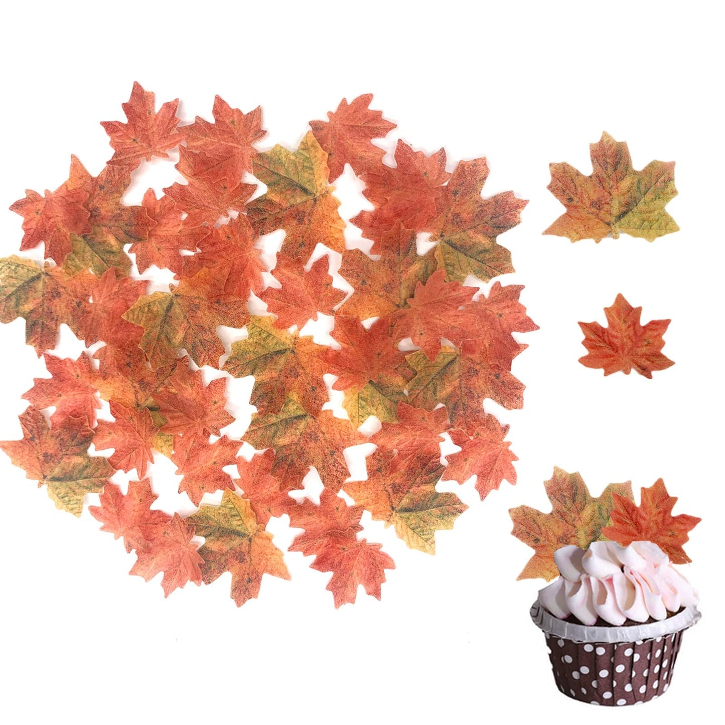 Weraru 90 Pcs Edible Fall Leaves Gold Leaf Cupcake Toppers, For your Party Cake Toppers Decoration