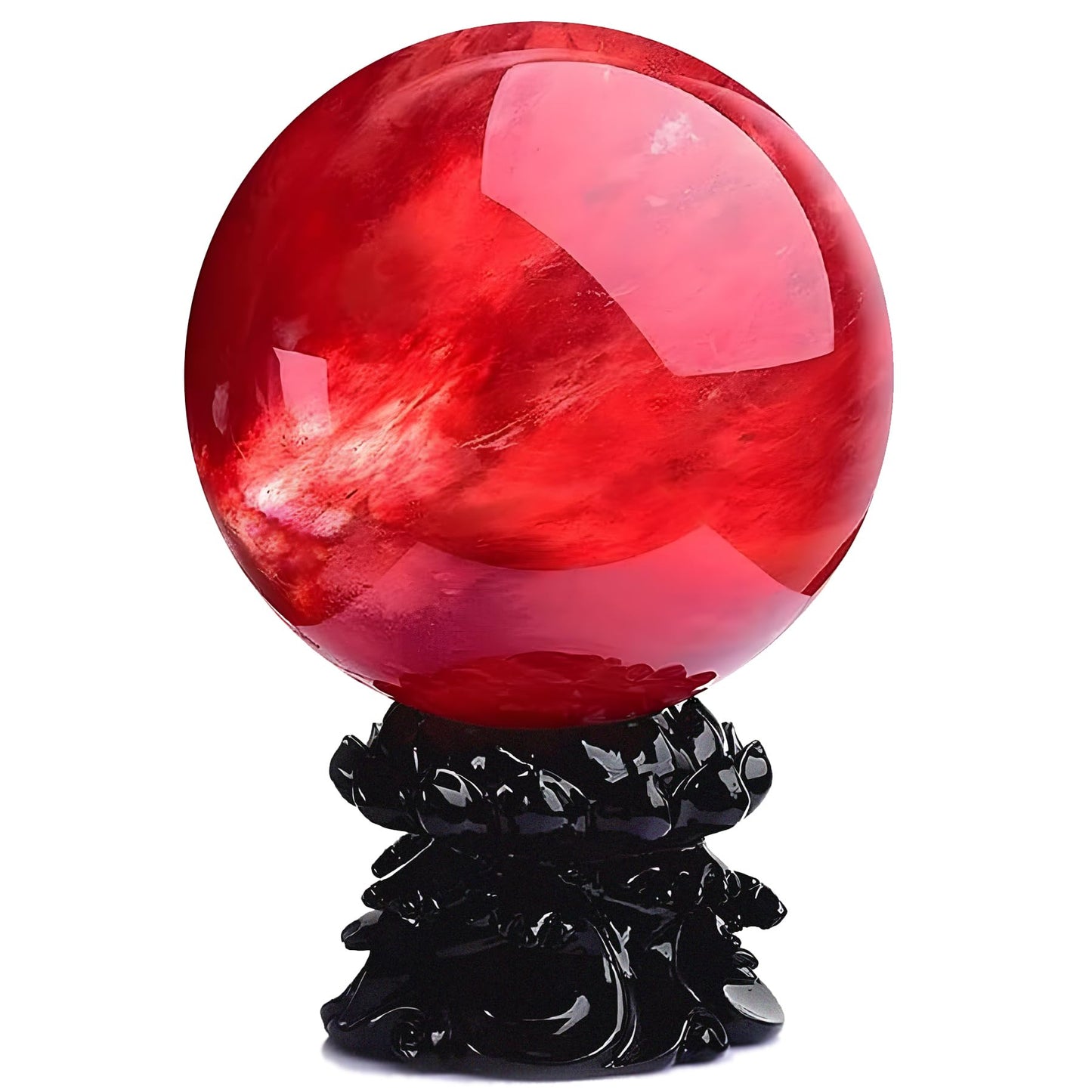 GYKLE 4 Inch Red Crystal Ball with Stand, Large Natural Crystal Ruby Sphere