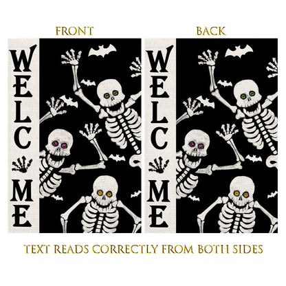 Welcome Halloween Skull Small Garden Flag Vertical Double Sided Burlap 12 x 18 Inches Yard Porch Outdoor Decor DF119