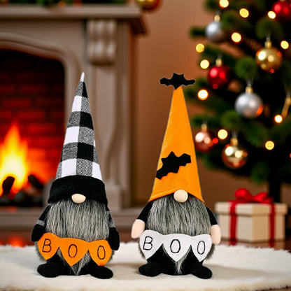 Halloween Gnomes Decoration 2 Pack Figures- 10.6'' Plush Gnome Decorations with Boo & Bat Designs, Cute Home Decor for Bookshelf, Window, Porch, Party, Halloween New Year Gift (Boo & Bat Gnomes)