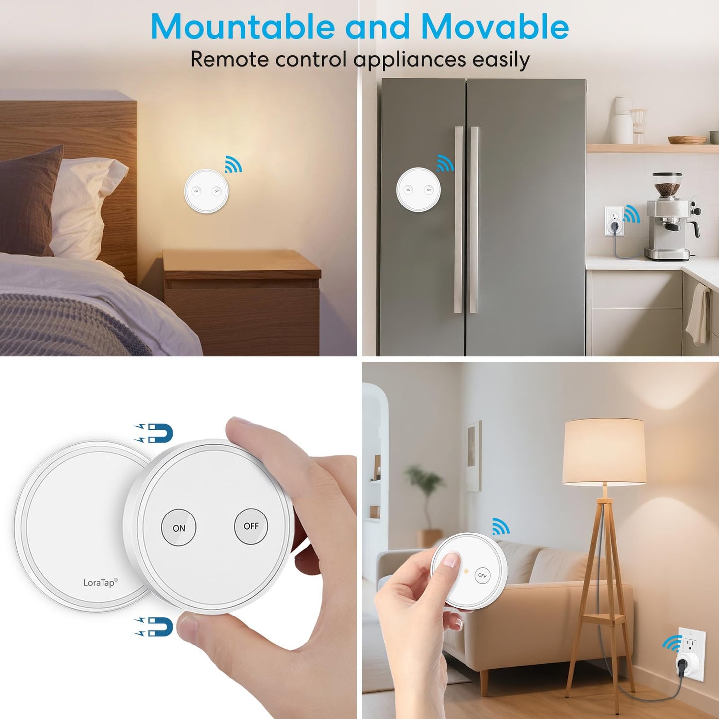 LoraTap Mini Remote Control Outlet Plug Adapter, 656ft Range Wireless Light Switch for Household Appliances, No Hub Required, 10A/1100W, White