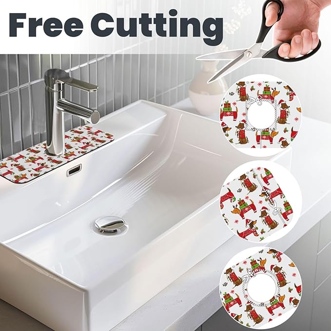 Christmas Dachshund Dog Happy New Kitchen Sink Splash Guard Faucet Mat 1 Pcs