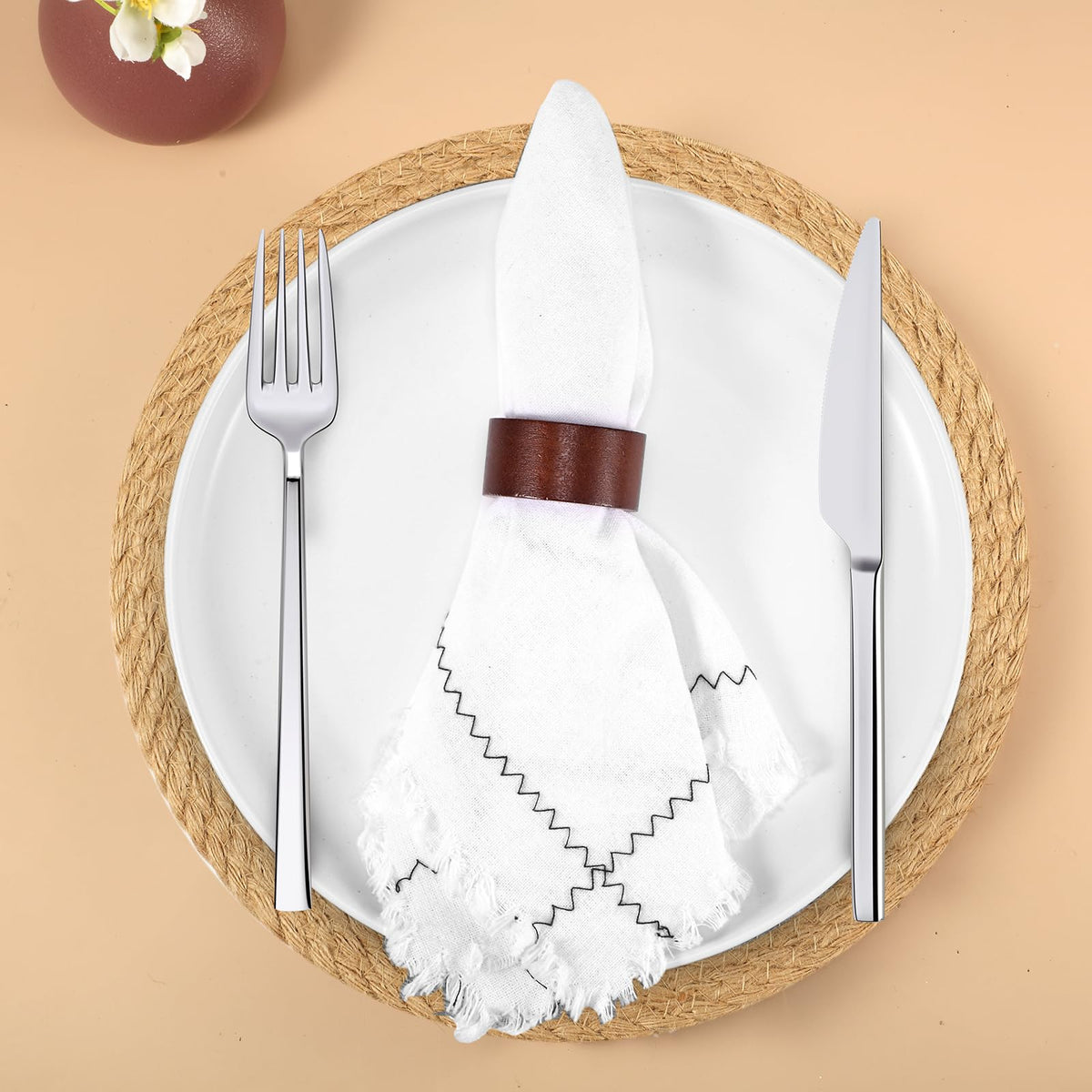 Newtay 16 Pcs Wedding Table Supplies Round Woven Placemats 11.8 '' Wooden Napkin Rings Braided Dining Natural Table Mats Weddings Dinner Parties Kitchen Centerpieces Tabletop Decoration