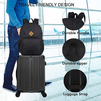 KEOFID Classic Travel backpack for Men and Women, Anti theft Laptop backpack with USB Charging Port for College, Business(Black)