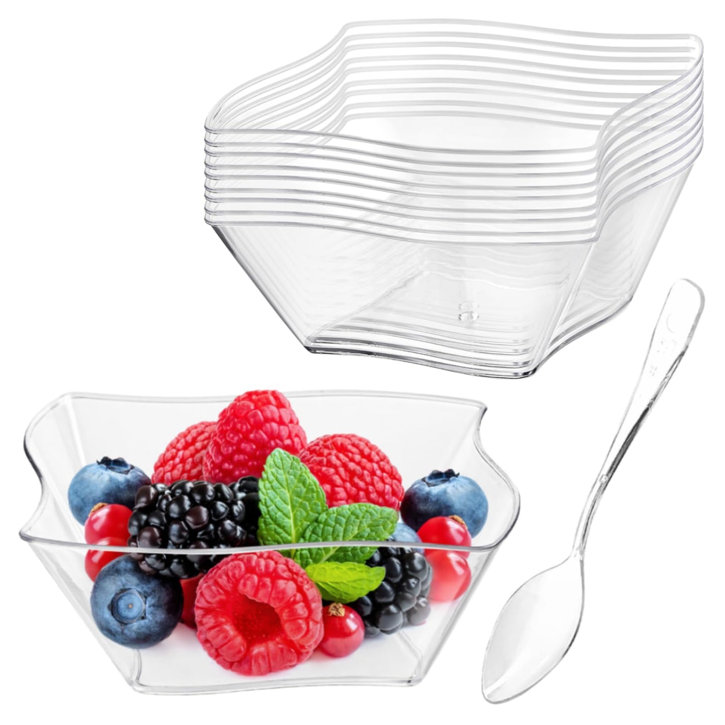 Qeirudu 50 Pack 5 oz Mini Dessert Cups with Spoons - Plastic Appetizer Cups Small Disposable Serving Bowls for Party Fruit Cheesecake Pudding
