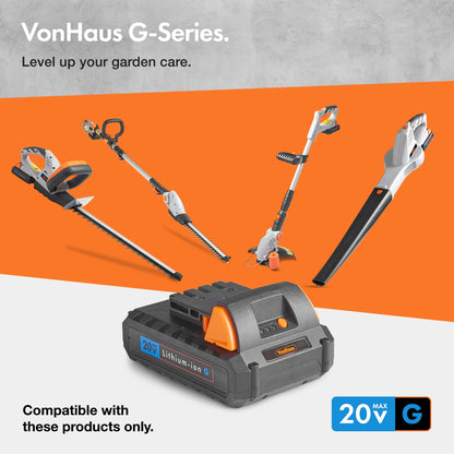 VonHaus Pole Hedge Trimmer Cordless – Long Reach Telescopic Extendable Cutter for Hedges, Bushes, Branches, Shrubs – 20V Battery, Charger, Shoulder Strap, 135° Adjustable Head, Dual Action Blades