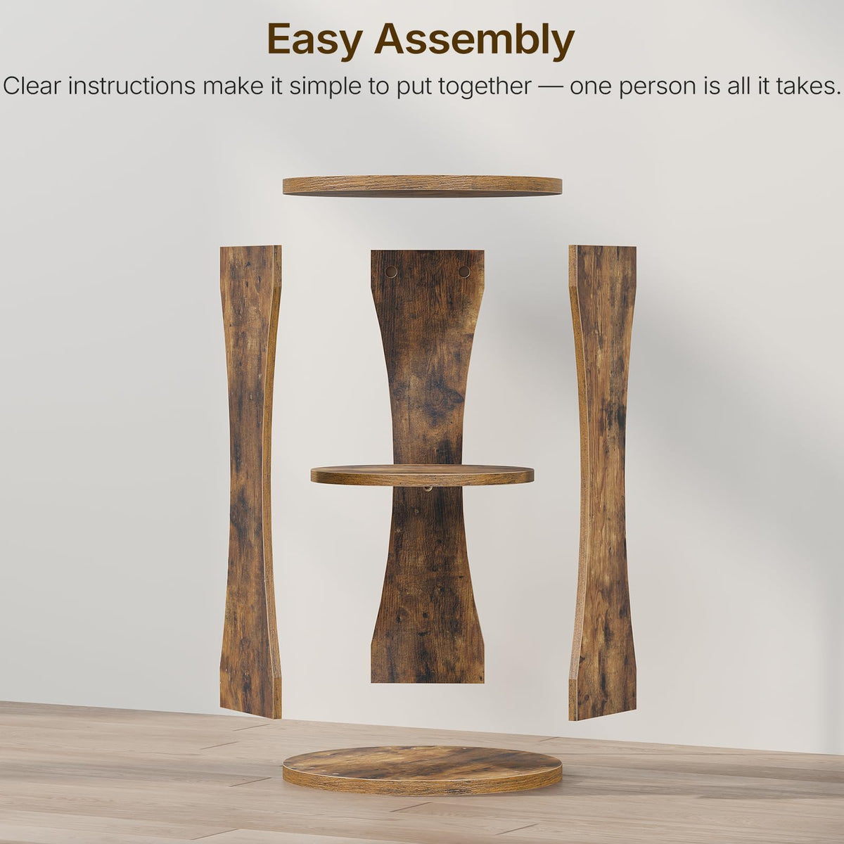 YATINEY Round Side Table, 3-Tier Wooden End Table with Storage Shelves, Drink Table for Small Spaces, Martini Table for Living Room, Bedroom, Rustic Brown ET15WL
