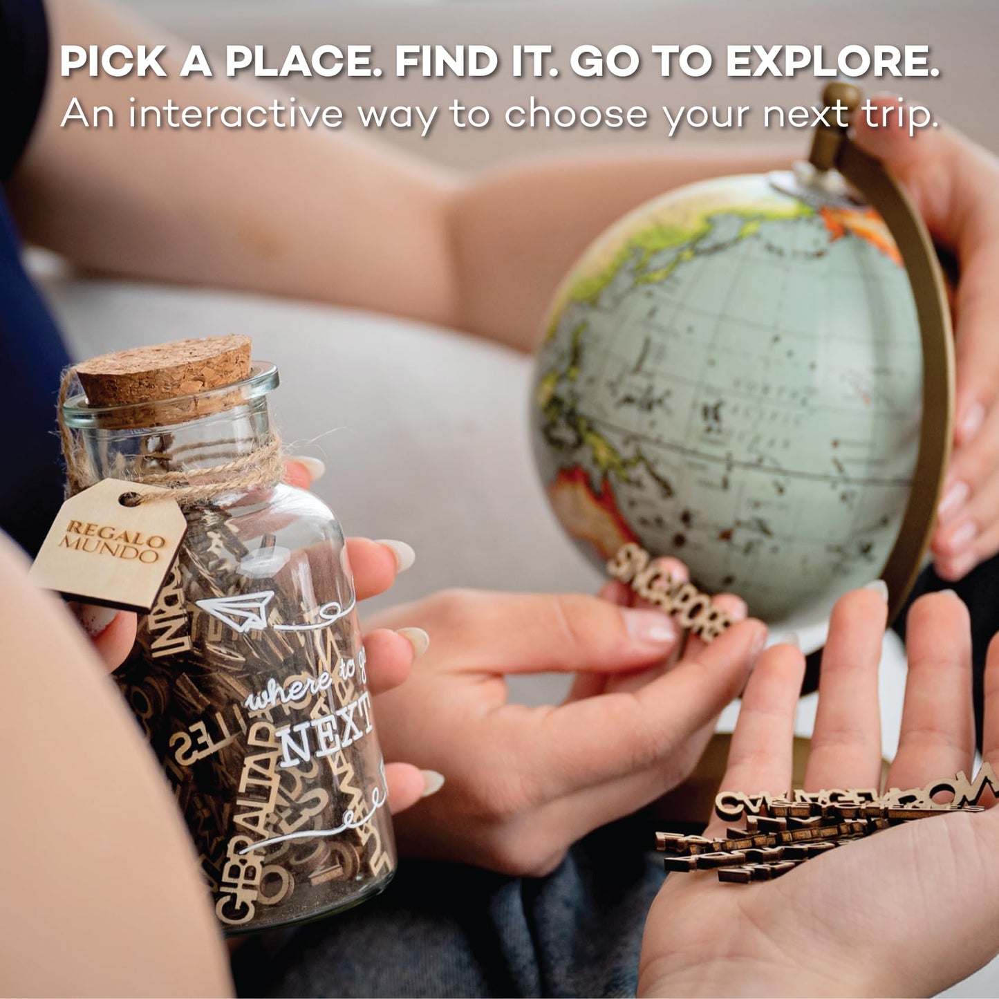 Where to Go Next – Travel Destination Jar | Eco-Friendly Travel Gift for Travelers, Couples & Adventurers | 100 Wooden Carved Places to Visit