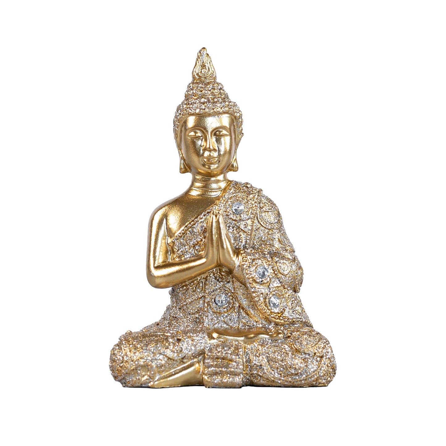 AGKZNTQP Decorative Buddha Statue, Gold Resin Meditation Figure, Crystal-Embellished