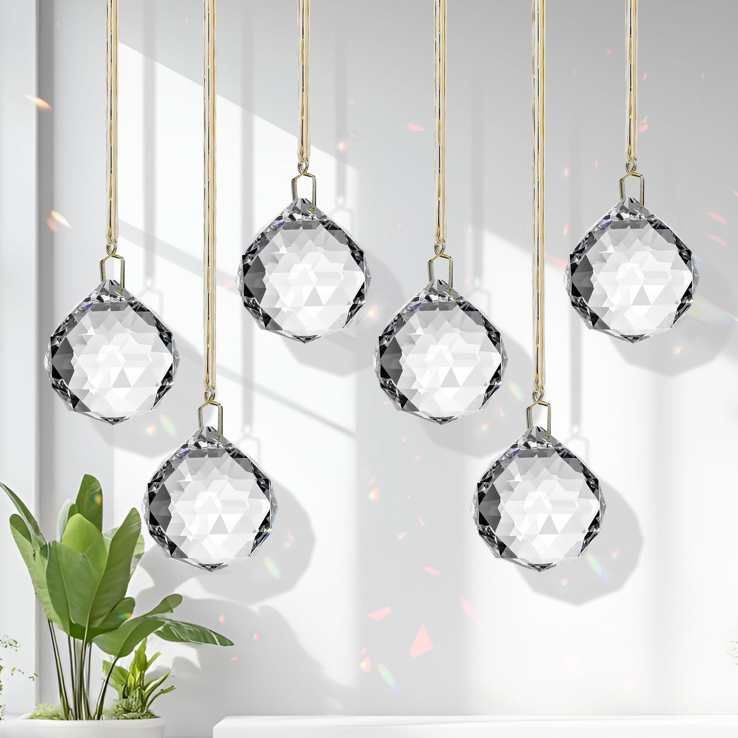 Set 6 Crystal Sun Catcher,Clear Ball Suncatcher Crystals Indoor Window Hanging Christmas Ornaments Rainbow Maker Prisms for Home Garden Decor