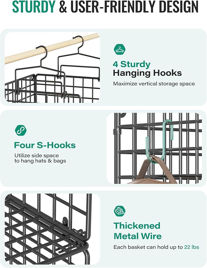 Hanging Closet Organizer, 4 Tier Metal Closet Organizers and Storage