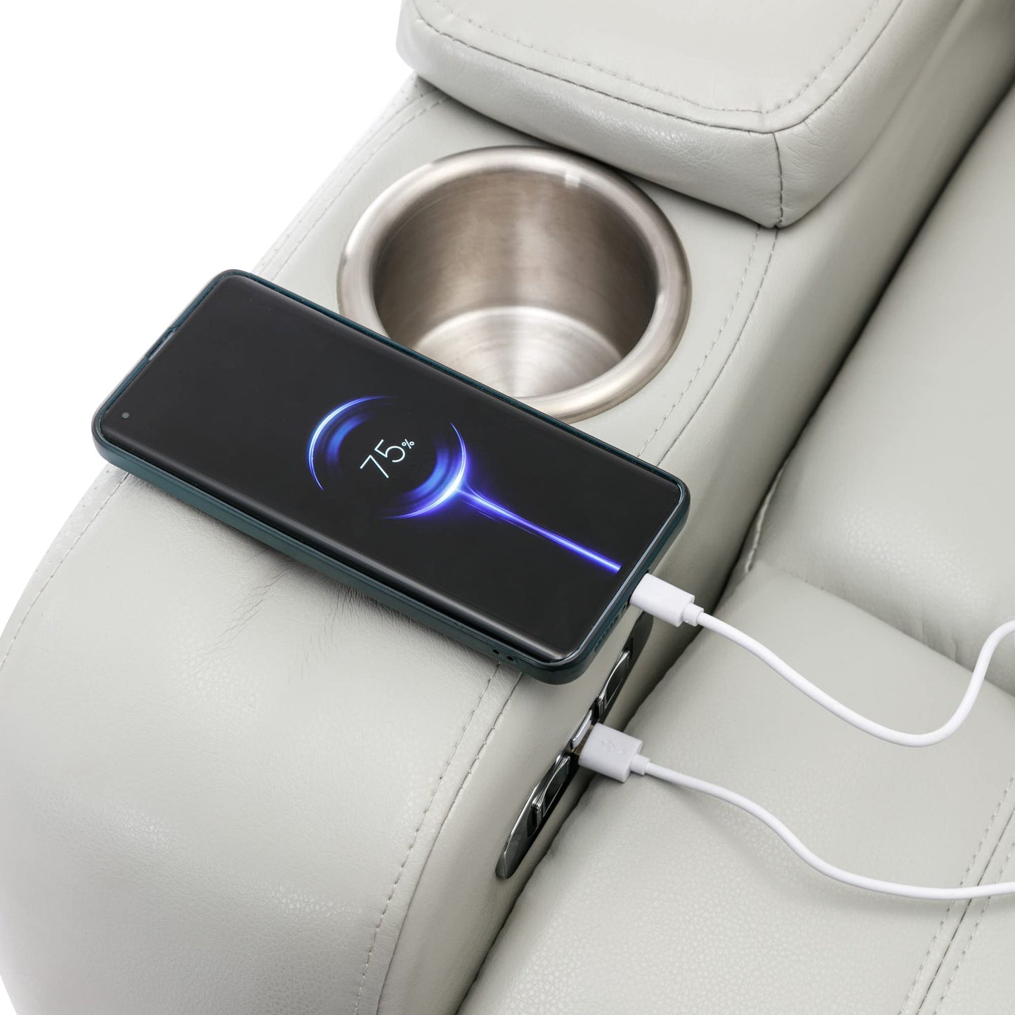 ERYE 34.5-Inch Multifunctional Power Reclining Chair Electric Recliner Armchair for Home Theater Office W/USB Ports, Storage Armrest, Cupholders, LED Light Strip & Rotating Table
