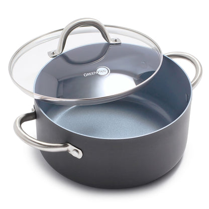 GreenPan Lima Hard Anodized 5QT Stock Pot with Lid, Healthy Ceramic Nonstick, PFAS-Free Nontoxic Pots and Pans, Oven & Broiler Safe Cookware, Stainless Steel Handles, Gray